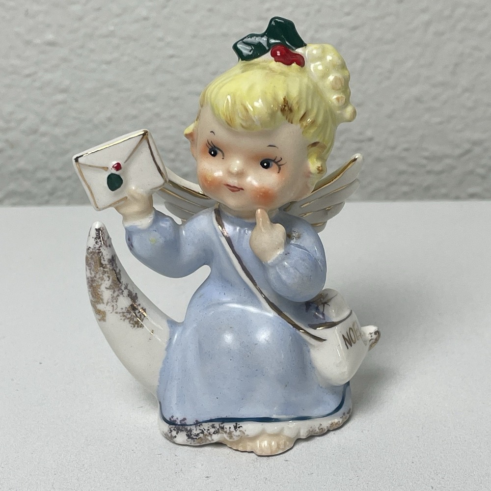 Vintage Norcrest F-179 Christmas Angel on Moon Noel Merry Xmas Japan Figurine